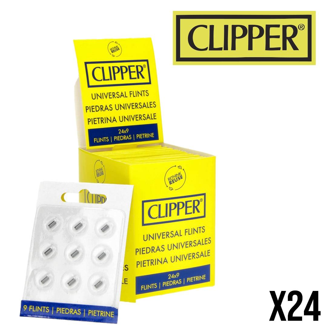 9 PIERRES POUR BRIQUET CLASSIQUE CLIPPER DISPLAY DE 24