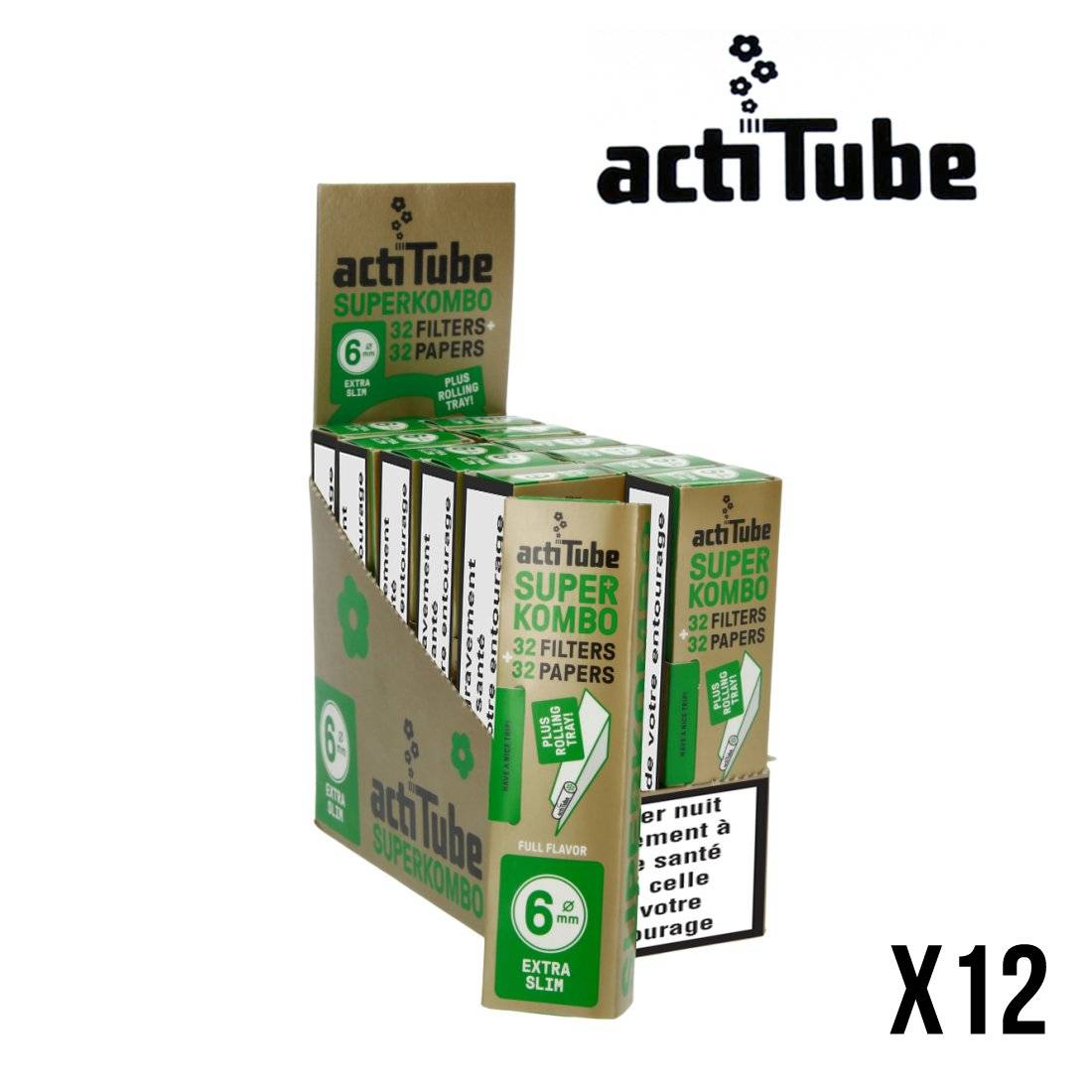 ACTITUBE SUPERKOMBO FEUILLES SLIM + FILTRES EXTRA SLIM 6MM PAR 12