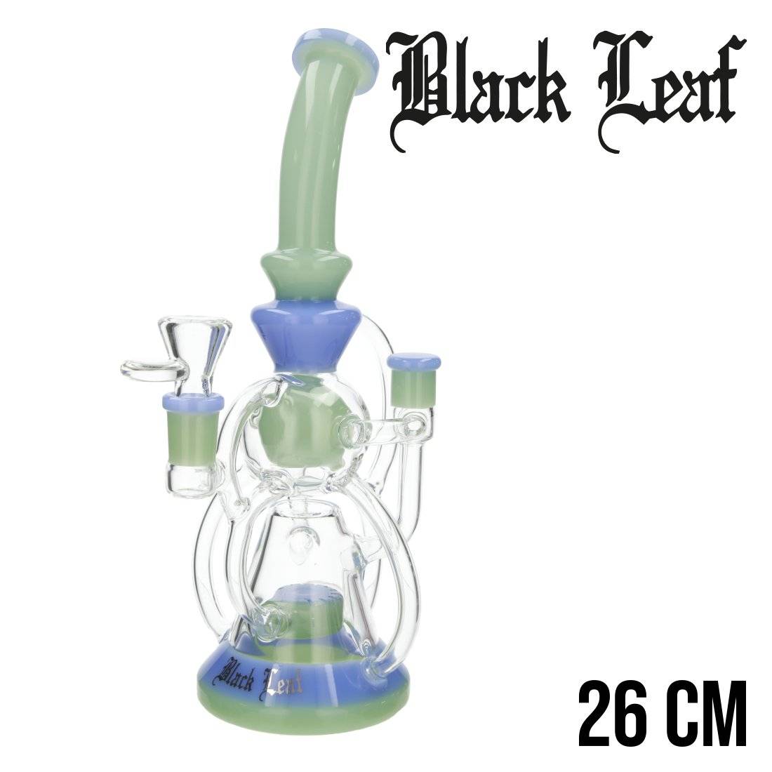 BANG EN VERRE BLACK LEAF RECYCLE BONG BLEU ET VERT 26CM
