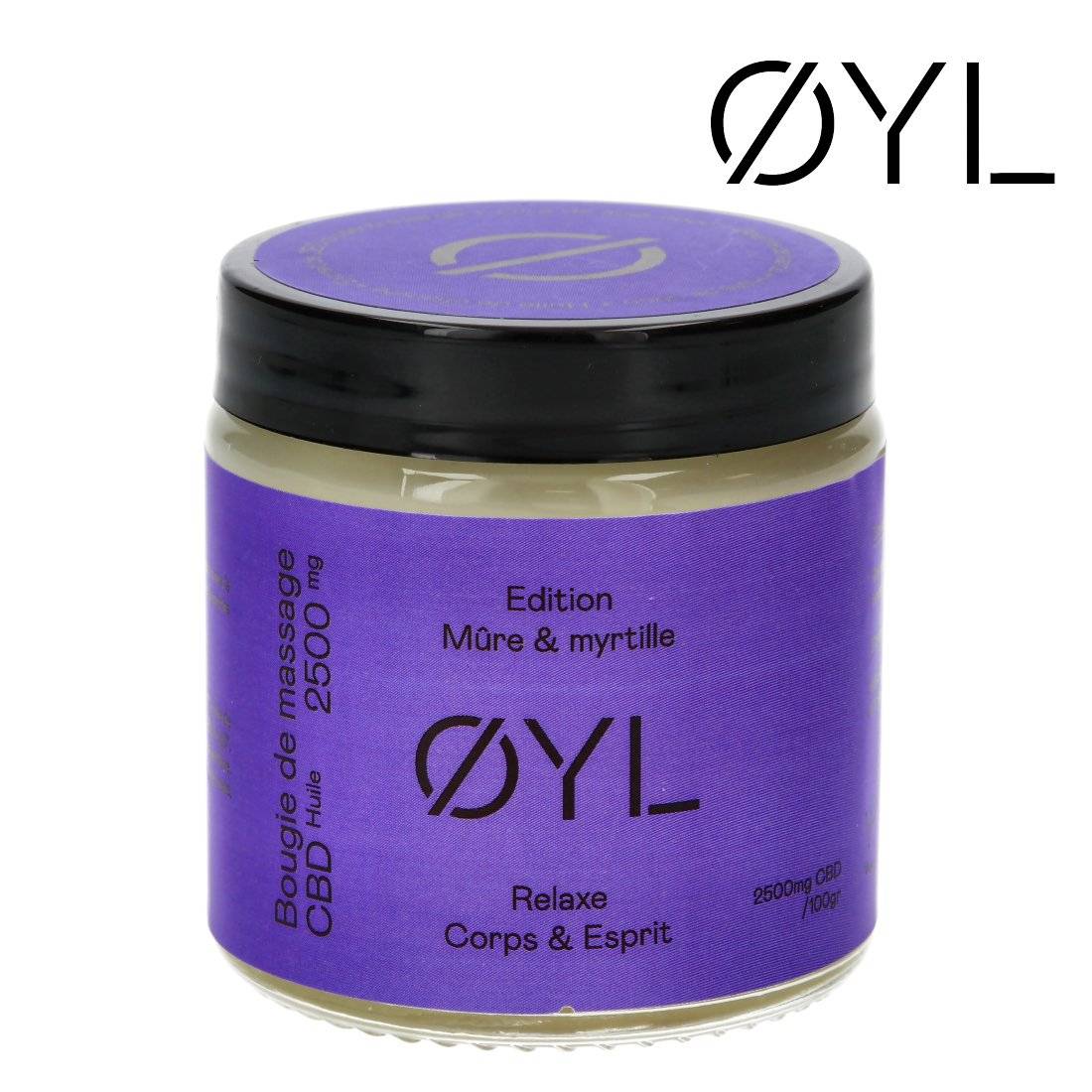 BOUGIE DE MASSAGE AU CBD OYL RELAXE MÛRE ET MYRTILLE 2500MG