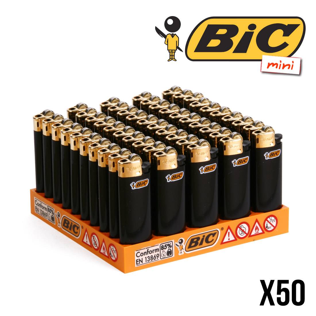 BRIQUET BIC MINI BLACK AND GOLD X50