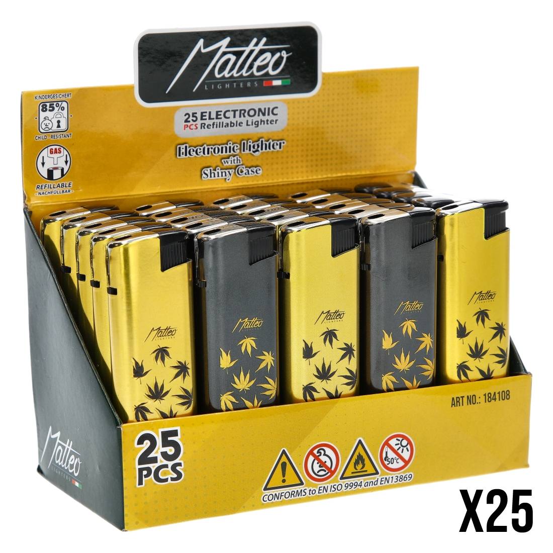 BRIQUET ELECTRONIQUE MATTEO METAL CASE GOLD LEAF X25