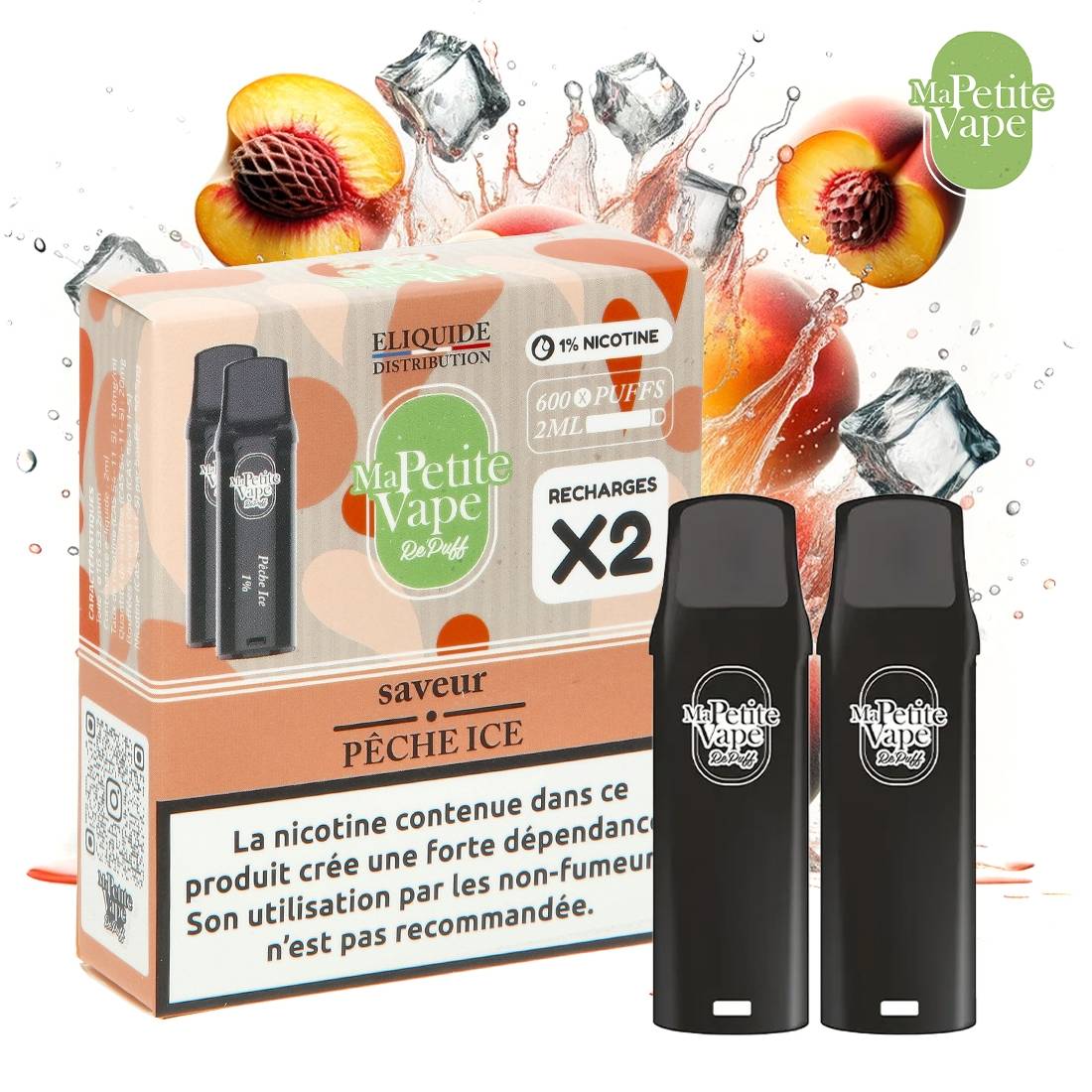 elfbar nachfüll pod läuft aus Cartouche Ma Petite Vape RePuff Pêche Ice 600 Puffs