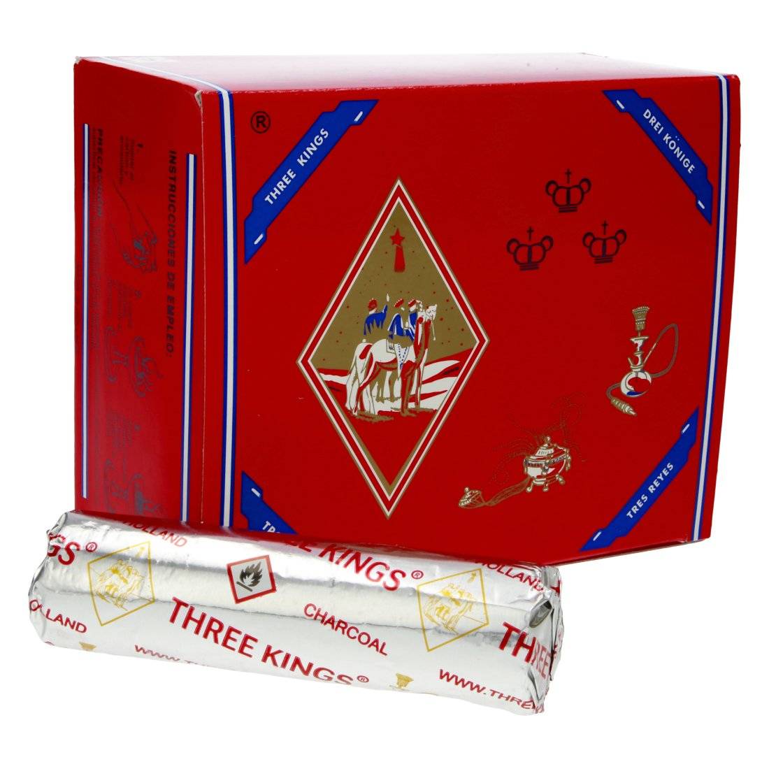 Boîte de 10 rouleaux de charbons à chicha Three Kings 33MM