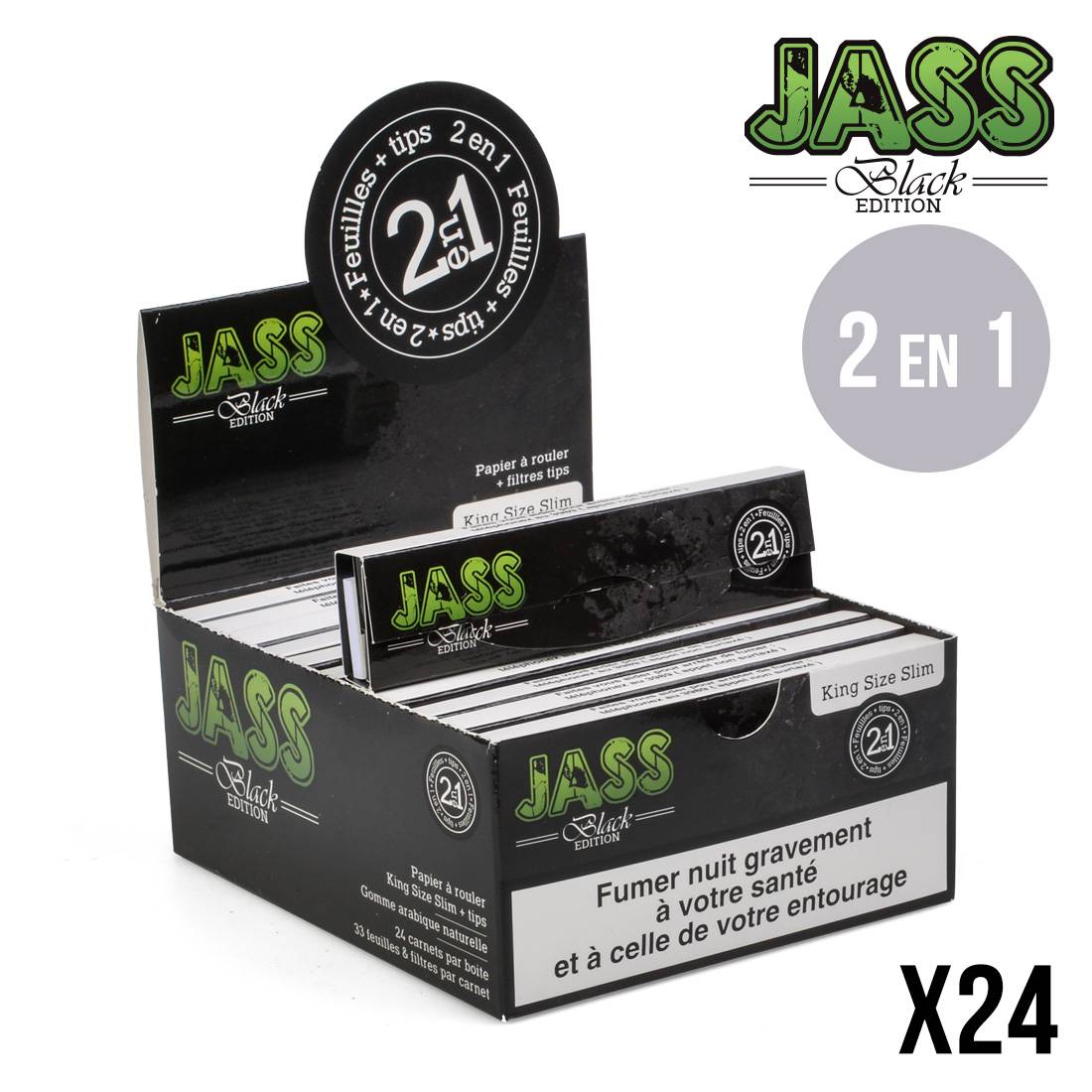 .FEUILLE A ROULER JASS SLIM + TIPS BLACK EDITION X24