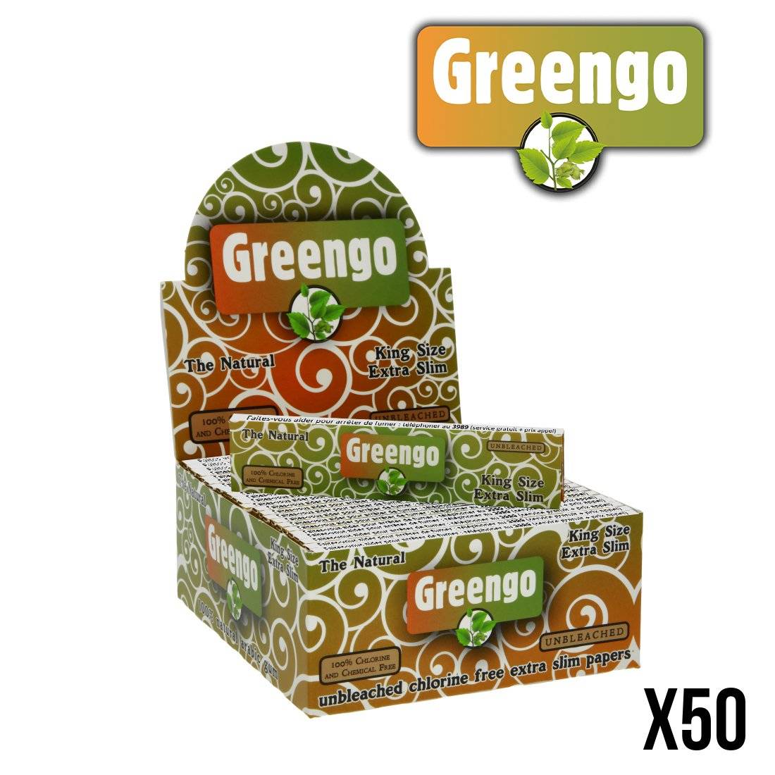 FEUILLES A ROULER GREENGO KS EXTRA SLIM NON BLANCHIES X50