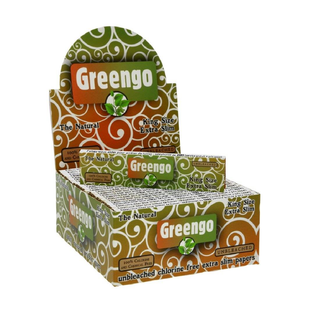 Display de 50 carnets de feuilles à rouler Greengo KS Extra Slim non blanchies