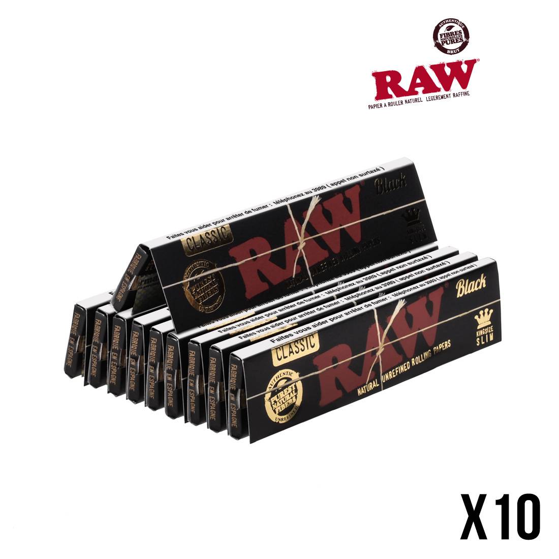 .FEUILLES A ROULER RAW BLACK KS SLIM X10