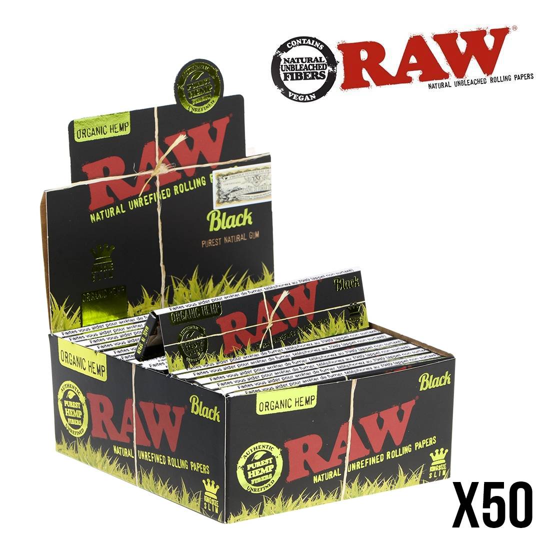 FEUILLES A ROULER RAW BLACK ORGANIC SLIM X50