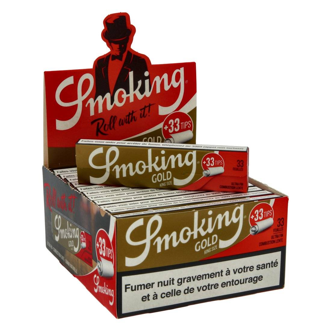 Feuilles à rouler Smoking Gold + Tips boîte de 24 carnets