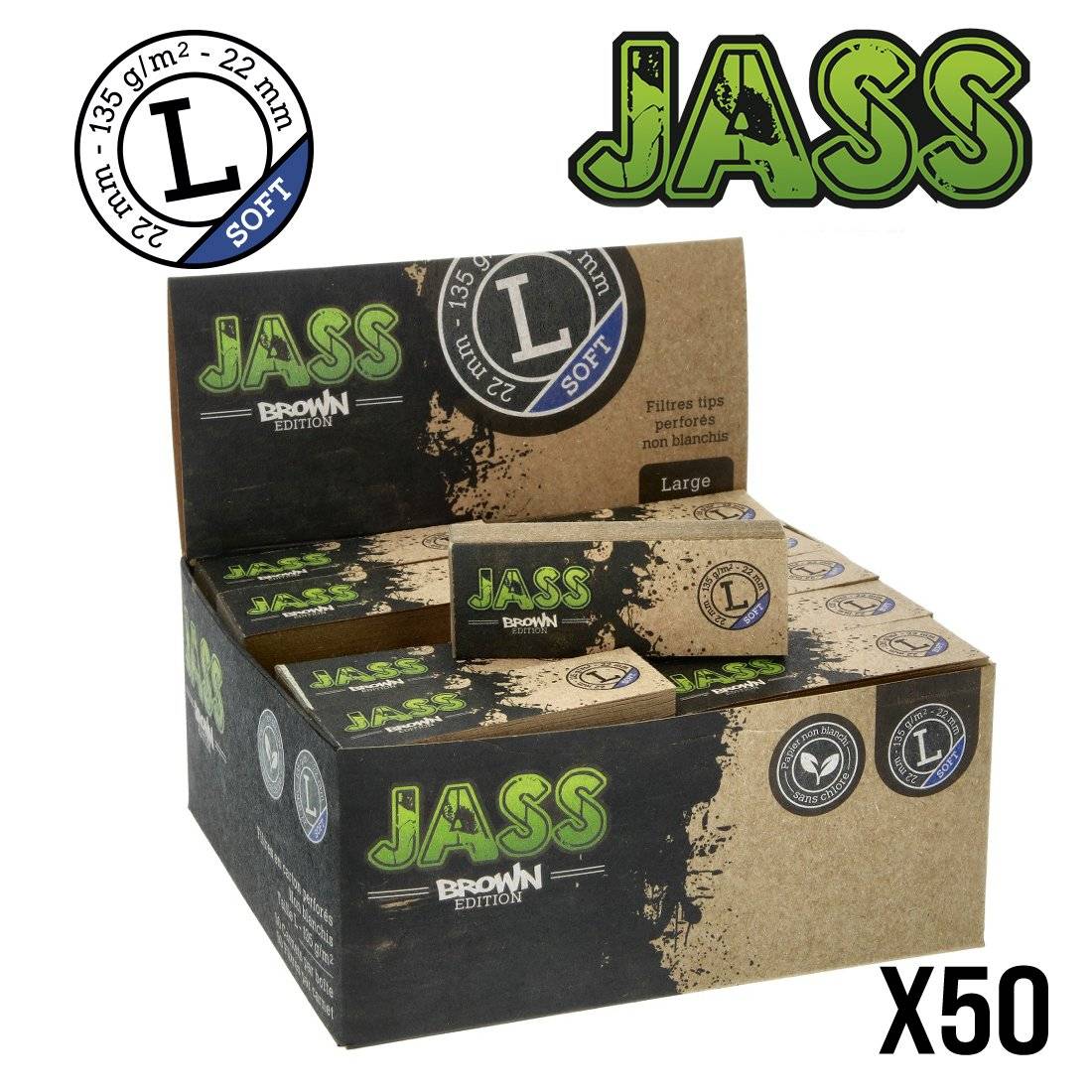 FILTER TIPS JASS SOFT BROWN TAILLE L X50