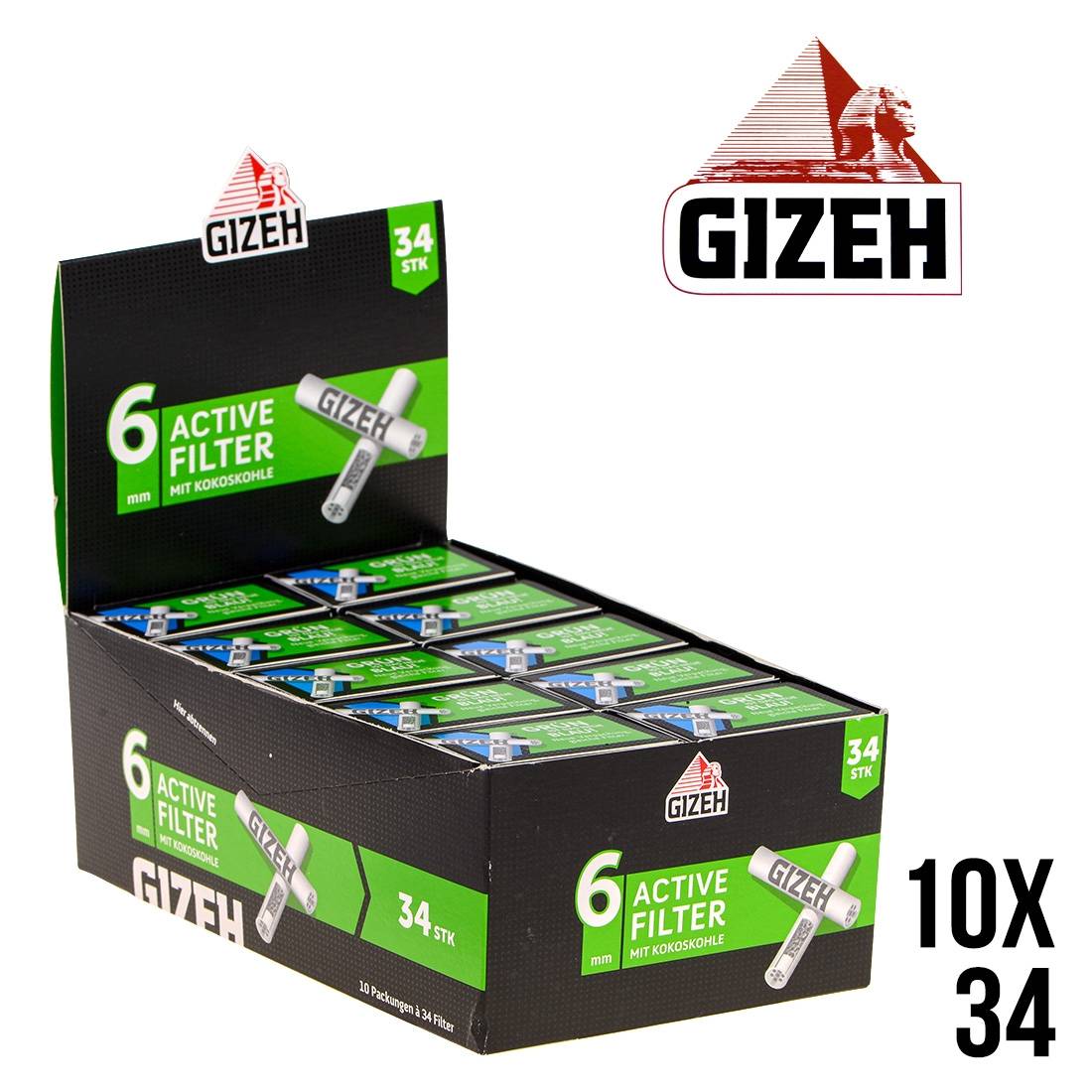 FILTRE GIZEH CHARBON ACTIF 6MM ACTIVE FILTER X10