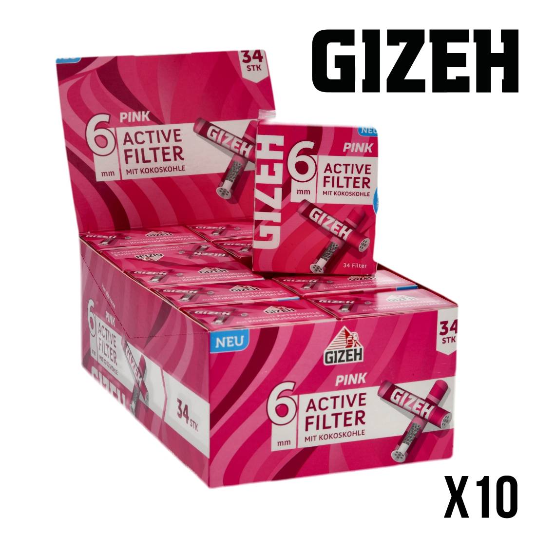 FILTRE GIZEH PINK CHARBON ACTIF 6MM ACTIVE FILTER X10