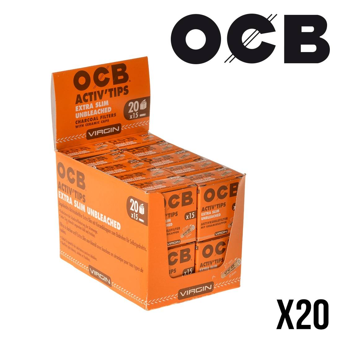 FILTRES CHARBON ACTIF OCB NON BLANCHI EXTRA SLIM X20