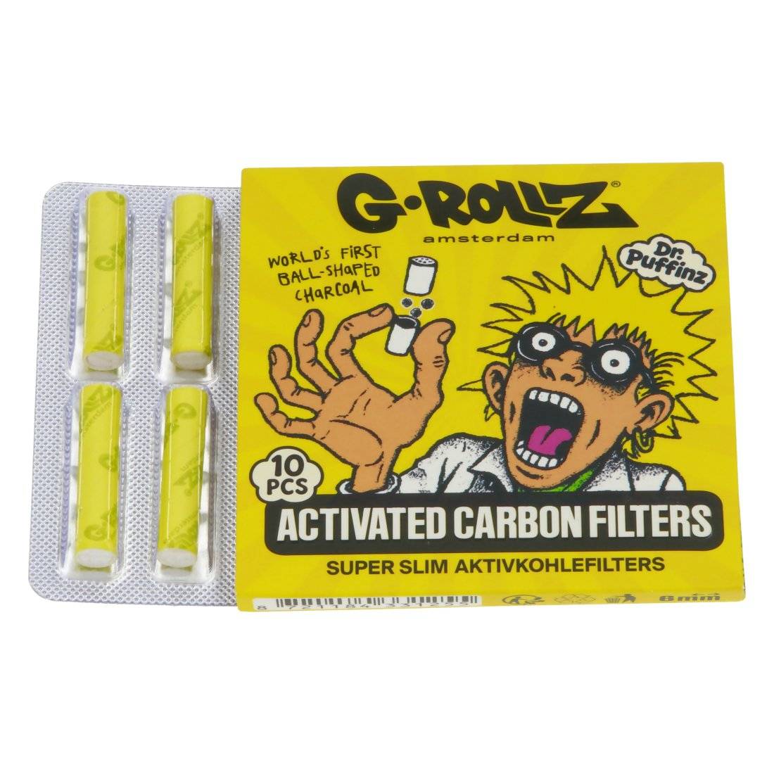 Filtres G-Rollz au charbon actif Super Slim jaune 6mm X10