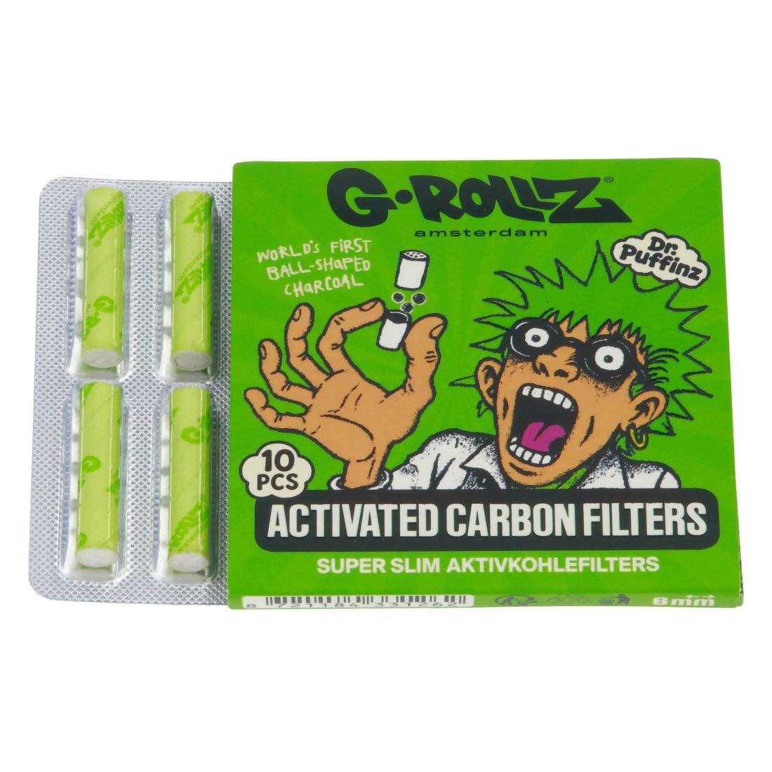 Filtres G-Rollz au Charbon Actif Super Slim Vert 6mm X10