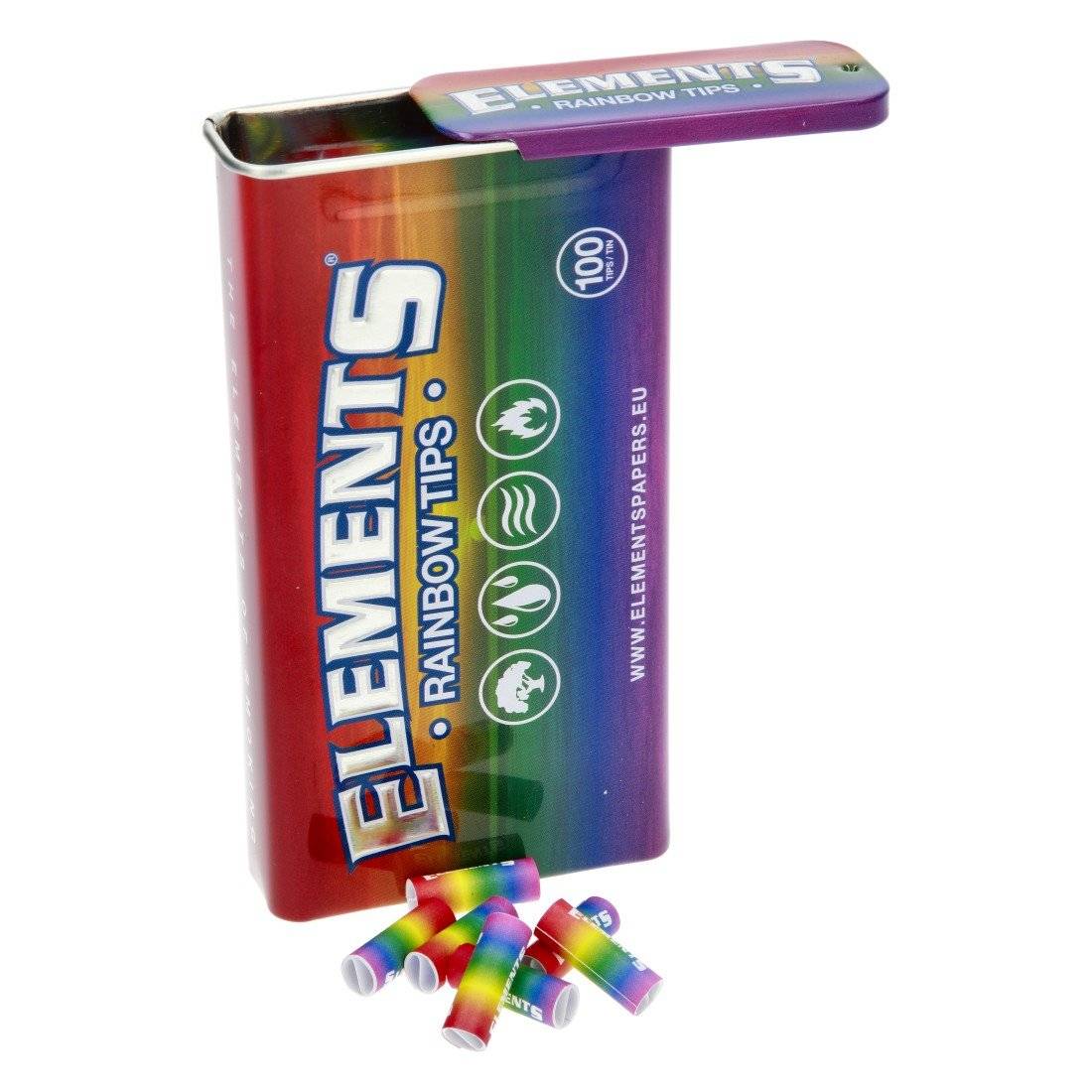 Filtres pré-roulés Elements Rainbow Tips avec boîte en métal