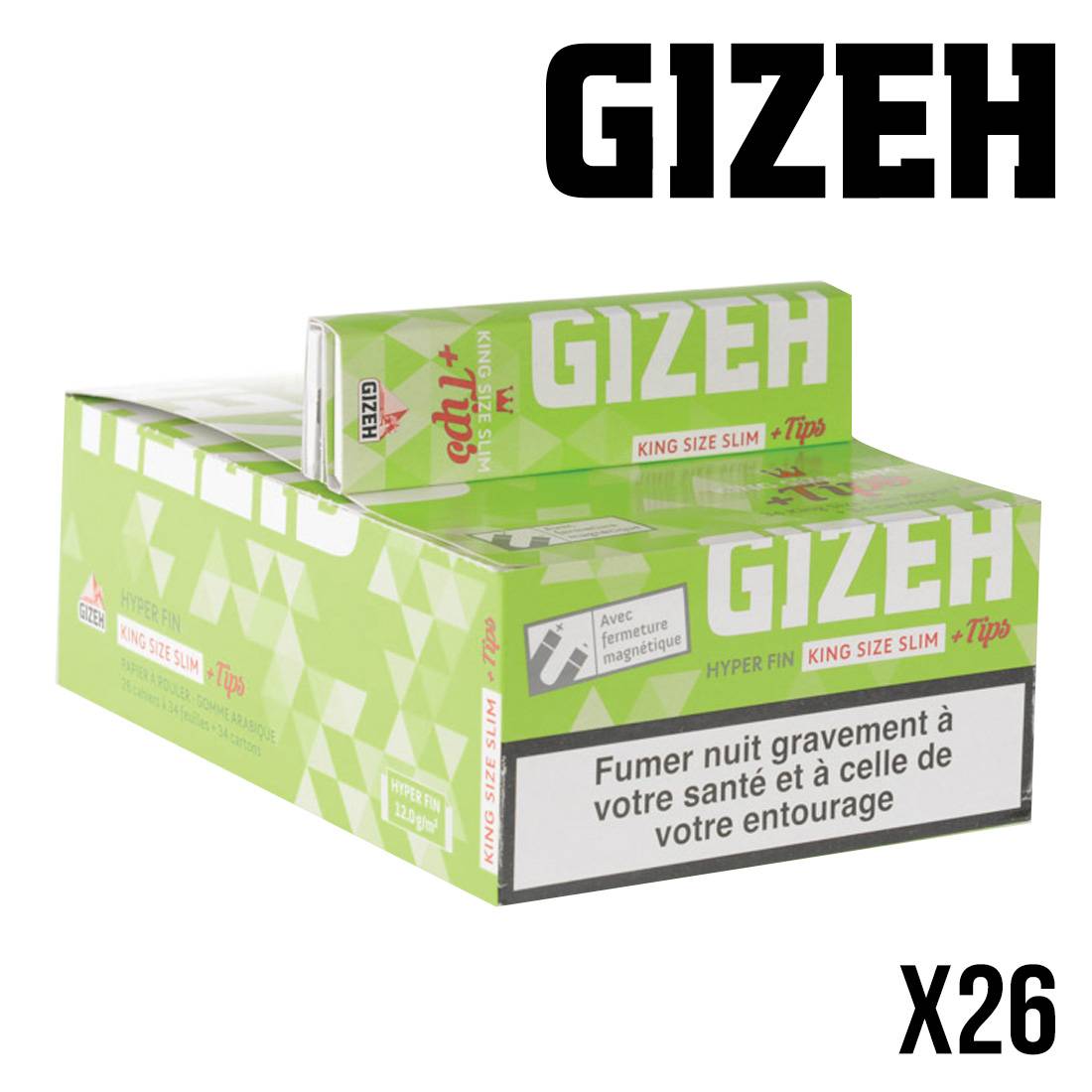 GIZEH KING SIZE SLIM HYPER FIN + TIPS X26