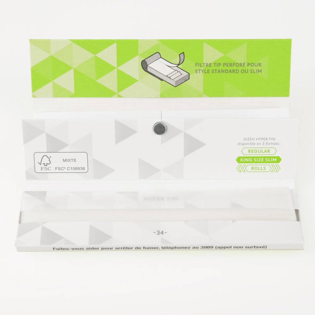 GIZEH KING SIZE SLIM HYPER FIN + TIPS X26