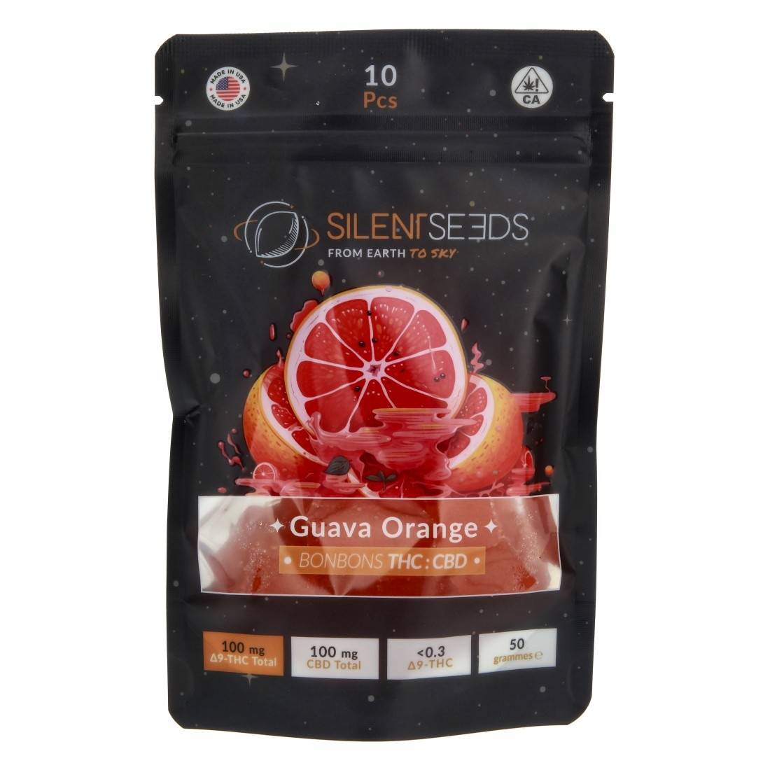 GUMMIES SILENT SEEDS GUAVA ORANGE DELTA9 100MG - CBD 100MG