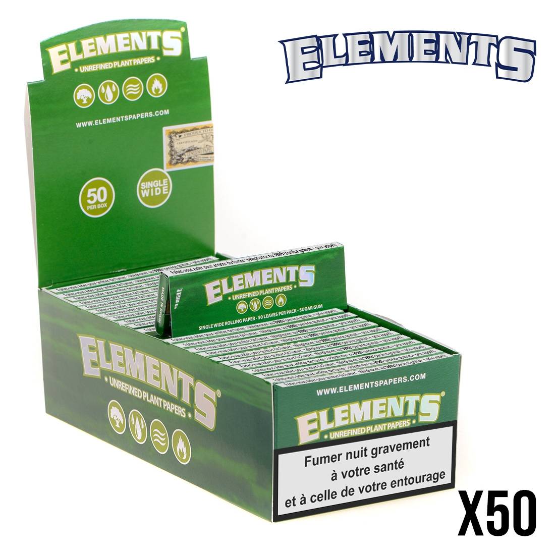 PAPIER A ROULER ELEMENTS GREEN SINGLE WIDE X50