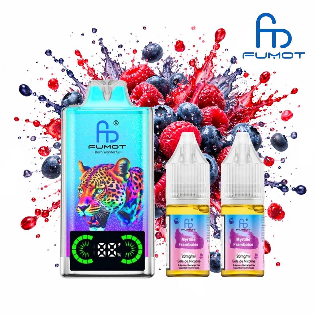 PUFF FUMOT LEOPARD MYRTILLE FRAMBOISE 20MG 40000 PUFFS