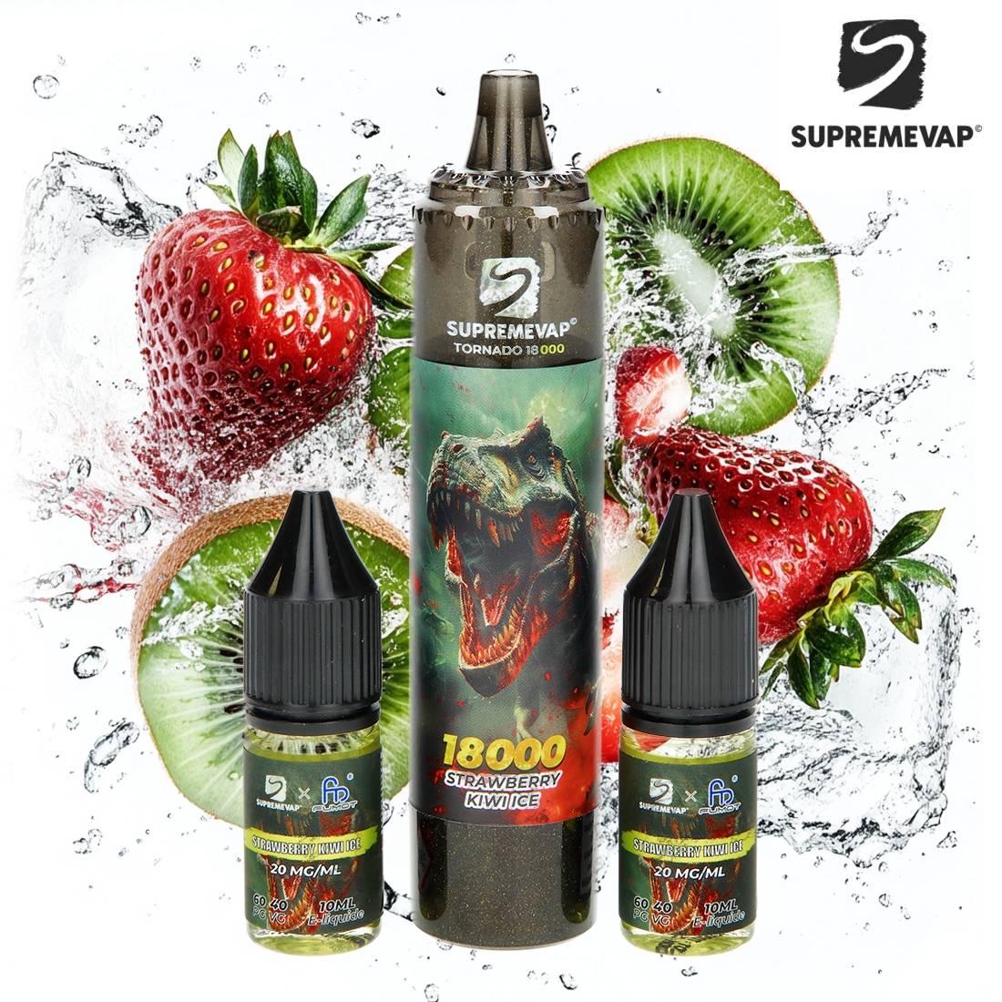 PUFF SUPREMVAP TORNADO FRAISE KIWI ICE 18000 PUFFS - Disponible sur S  Factory !