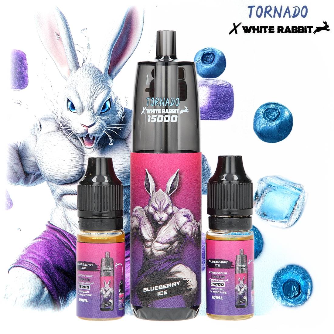 PUFF TORNADO X WHITE RABBIT BLUEBERRY ICE 15000 PUFFS
