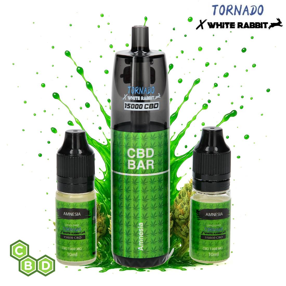 PUFF TORNADO X WHITE RABBIT CBD 1000MG AMNESIA 15000 PUFFS