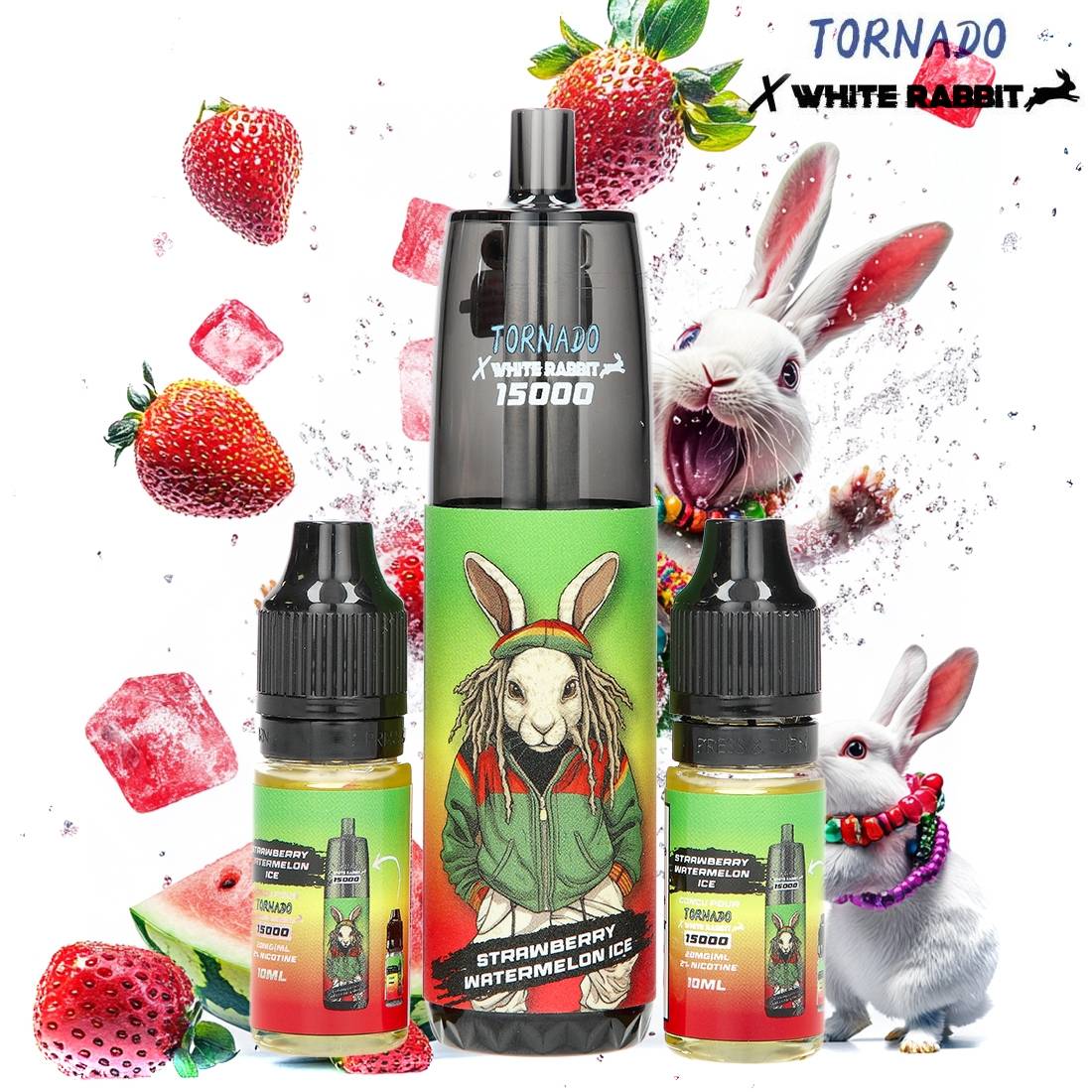 PUFF TORNADO X WHITE RABBIT STRAWBERRY WATERMELON ICE 15000 PUFFS