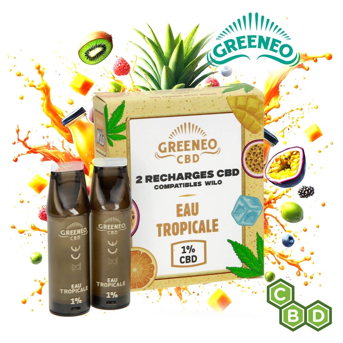 RECHARGES CBD POUR GREENEO X WILO EAU TROPICALE PAR 2
