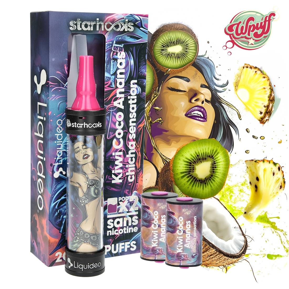 STARHOOKS CHICHA SENSATION LIQUIDEO 2 PODS KIWI COCO ANANAS 20000 PUFFS