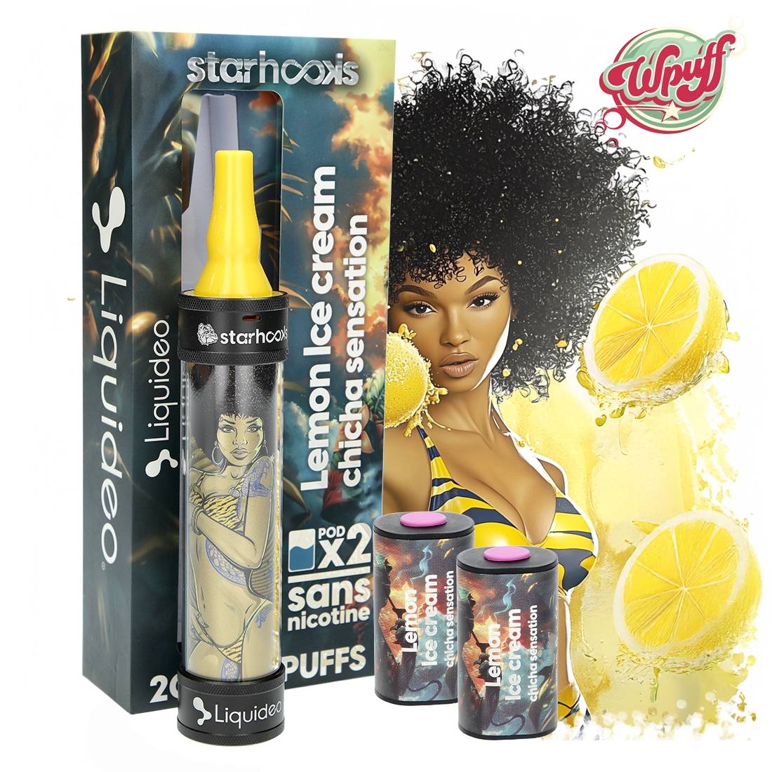 STARHOOKS CHICHA SENSATION LIQUIDEO 2 PODS LEMON ICE CREAM 20000 PUFFS