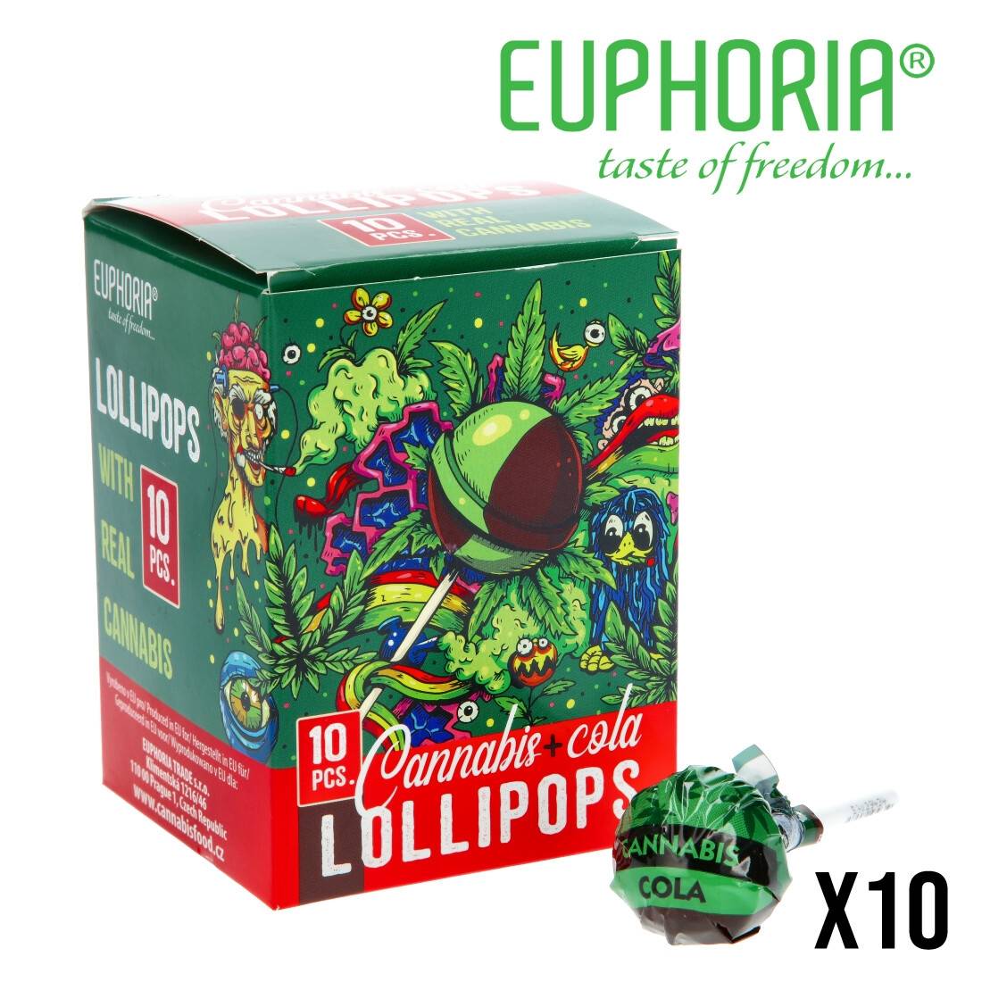 SUCETTE EUPHORIA CANNABIS LOLLIPOPS COLA PAR 10